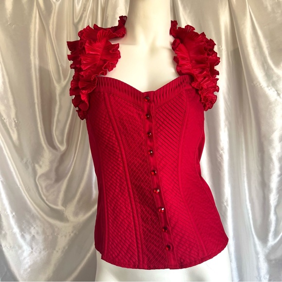 bebe Red Ruffled Blouse - Picture 1 of 5